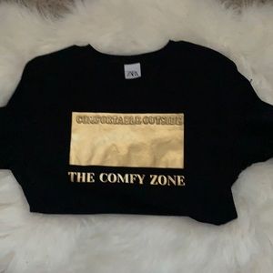 Zara black and gold “comfy zone” tee